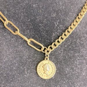 Adornia Water Resistant Mixed Chain Gold Coin Necklace New